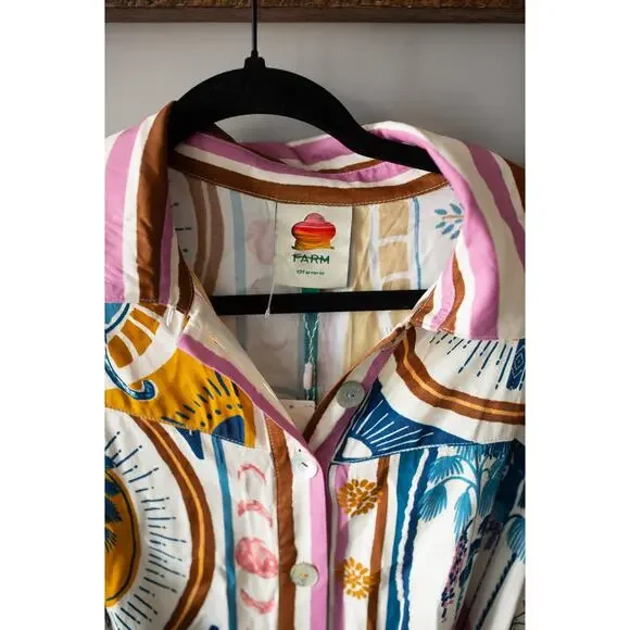Anthropologie Farm Rio Cerrado Stamps Long-Sleeve Midi Shirt Dress Small NWT